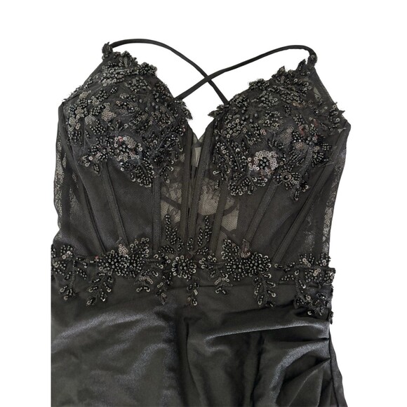 Windsor Millie Satin Sequin Lace-Up Mini Homecoming Formal Black Dress XS NEW - Picture 6 of 11